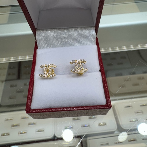 Flash Sale! 14KT CZ cubic & Yellow Gold Designer-Inspired stud Earrings